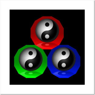 Yin Yang Triangle - Red, Blue and Green Posters and Art